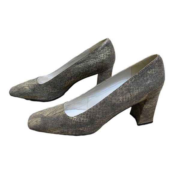 Stuart Weitzman gold snake skin shimmer block heel pump shoes size 9 AA - Picture 8 of 10